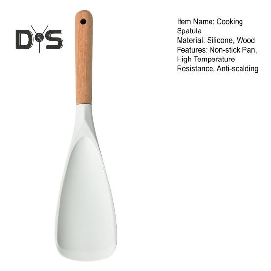 Cooking Spatula Heat Resistant Wood Handle Silicone Cooking Spoon Non-stick Cookware for Home Kitchen