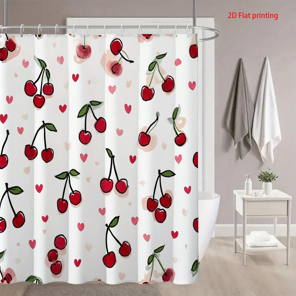 

2D Flat, 2D Flat, 1Pc Of Shower Curtain With A 2D Flat Printed Cherry Heart Design In Soft Colors, Includes Hooks, Made Of Pol W60H190(CM)-1 Pcs