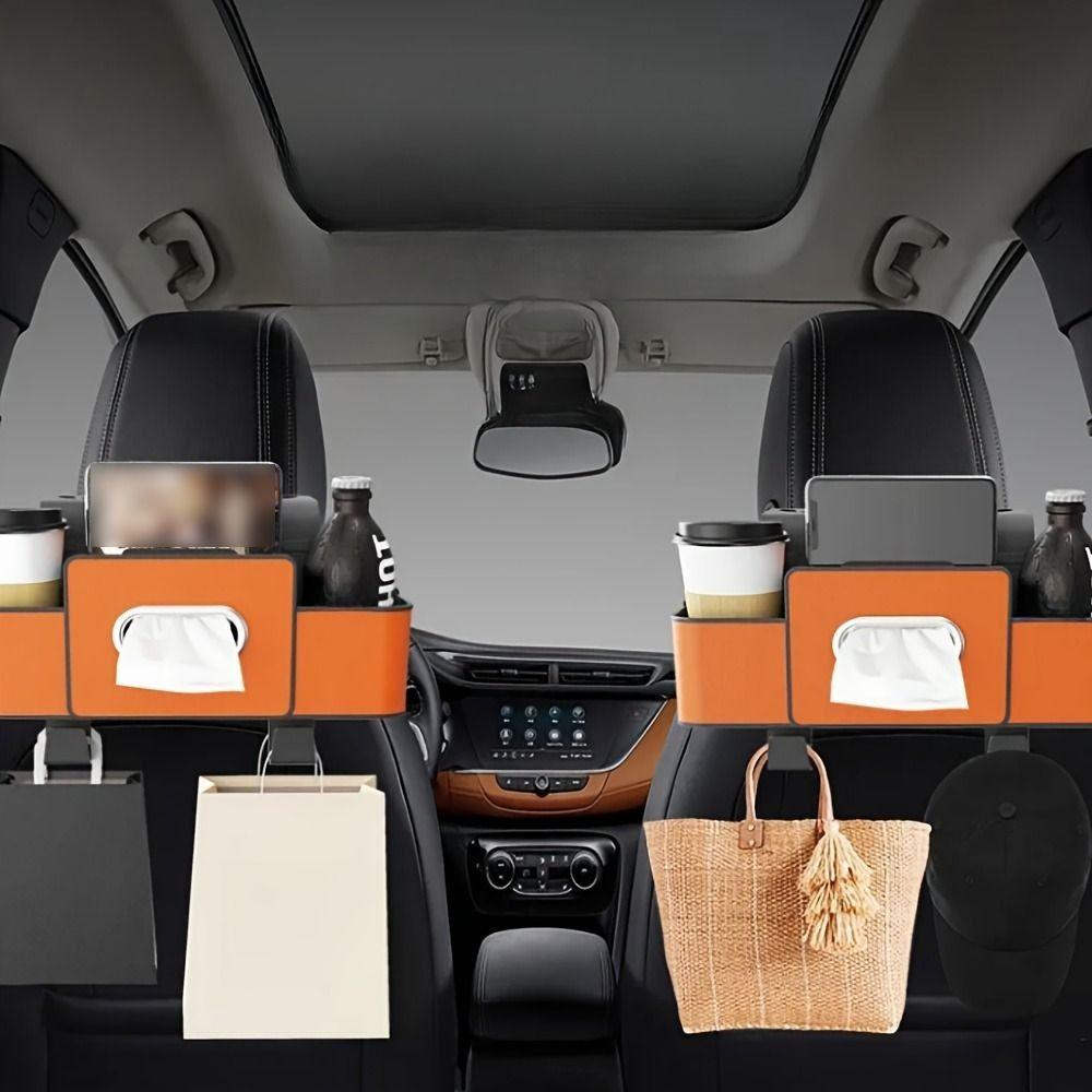 Partition Design Car Backseat Storage Box Water-proof Phone Stand Holder Vehicle Tissue Box Multifunctional with Hook