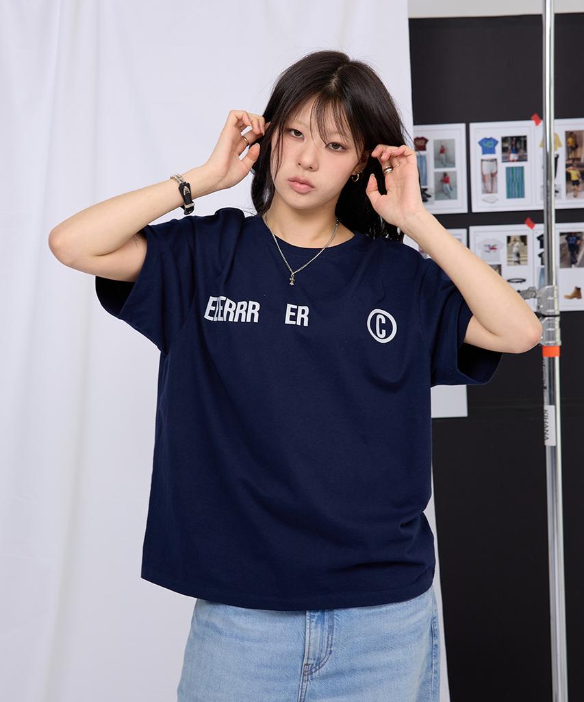 EEERRR Big Saint Logo Over-Crop Fit T-Shirt (Navy)
