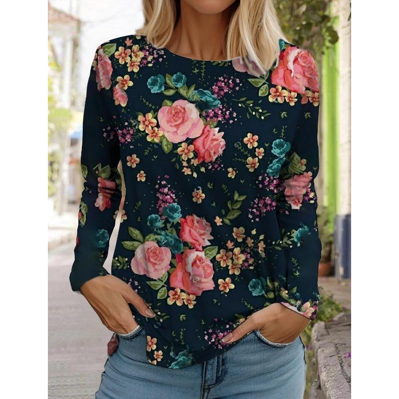 Spring And Autumn Long Sleeve Lip Print Leopard Printed T-Shirts Women Basic Casual Tops Female Loose Round Neck Tees Clothing