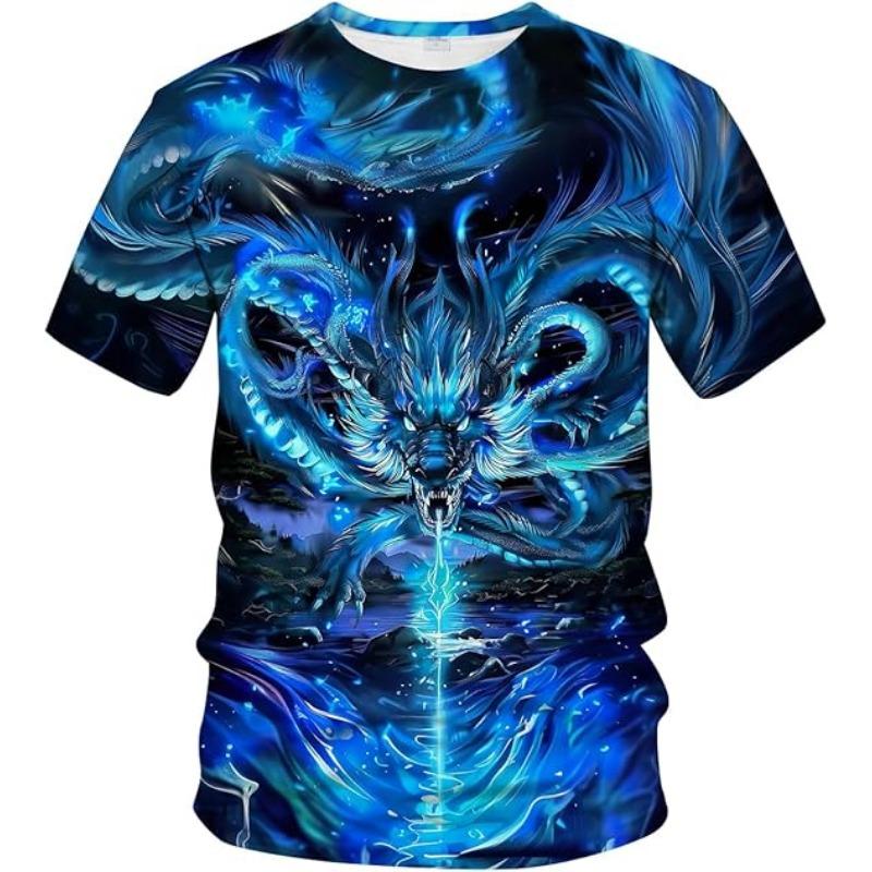Men's Dragon T-shirt Summer Short Sleeve Men's 3D T-shirt Top Animal Theme Shirt Anime Pattern T-shirt Top 6XL