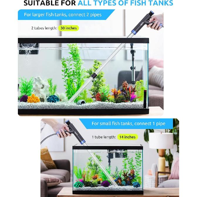 Aquarium Siphon Pump Gravel Cleaner, Fish Tank Vacuum Gravels Cleaning Kit, Manual Water Changer with Air Push Button, Aquariums Sand Clean Set, Hose