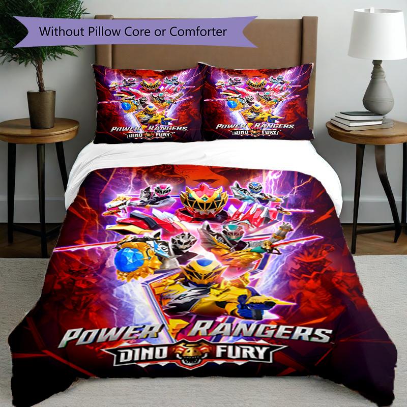Set copripiumino 3 pezzi (1*Copripiumino + 2*Federe, Senza Nucleo),Set Biancheria da Letto con Stampa Mighty Morphin Power Rangers, Decorazione Camera da Letto, Stagione Unica, Compleanno
