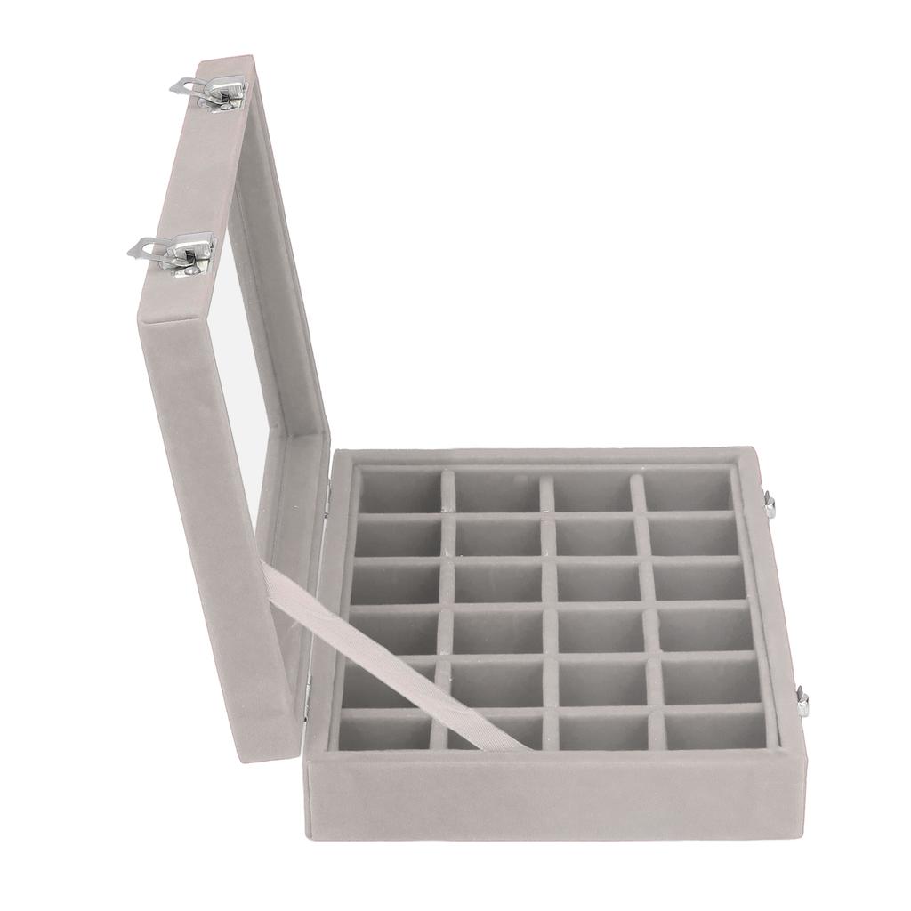 Small Velvet Jewelry Box Organizer 24 Compartments Jewelry Case Earring Rings Storage Box Jewelry Case with Locks Gray