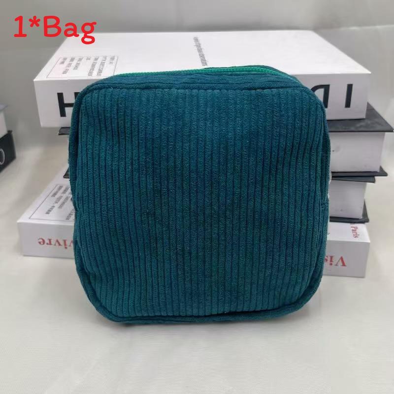 

Corduroy Cosmetic Bag With Polyester Lining For Women And Men Travel And Daily PeacockGreen