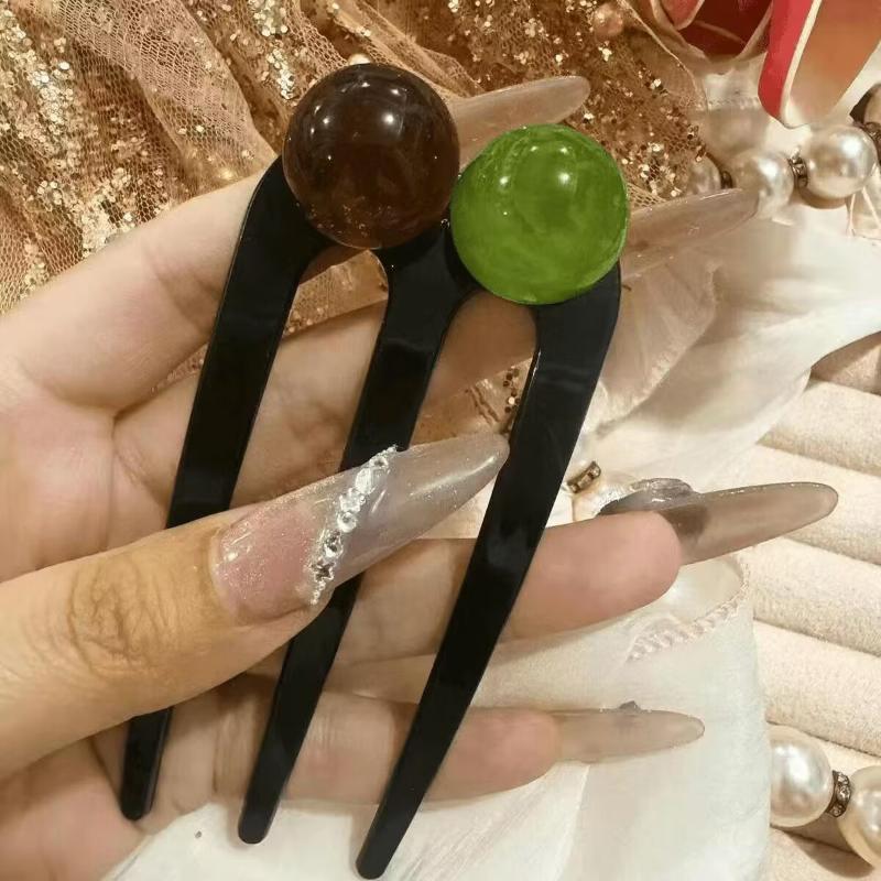 French Twist Pearl Beads Hair Stick Hair Clip Acetate U-Shaped Hairpin Vintage Tortoise Shell Women Hair Bun Pin Headwear