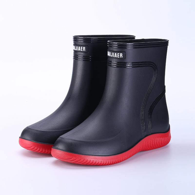 Fashion Rain Boots Waterproof Shoes Men's Tide Medium and Short Boots Wear Fleece Warm Non-slip Rain Shoes Women's Fishing Shoes Glue Shoes