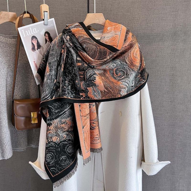 New imitation cashmere personalized oil painting style age-reducing printed scarf autumn and winter fashionable warm scarf shawl
