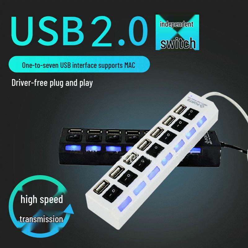 7-Port USB Hub with Individual Switches - Hub Expansion Splitter