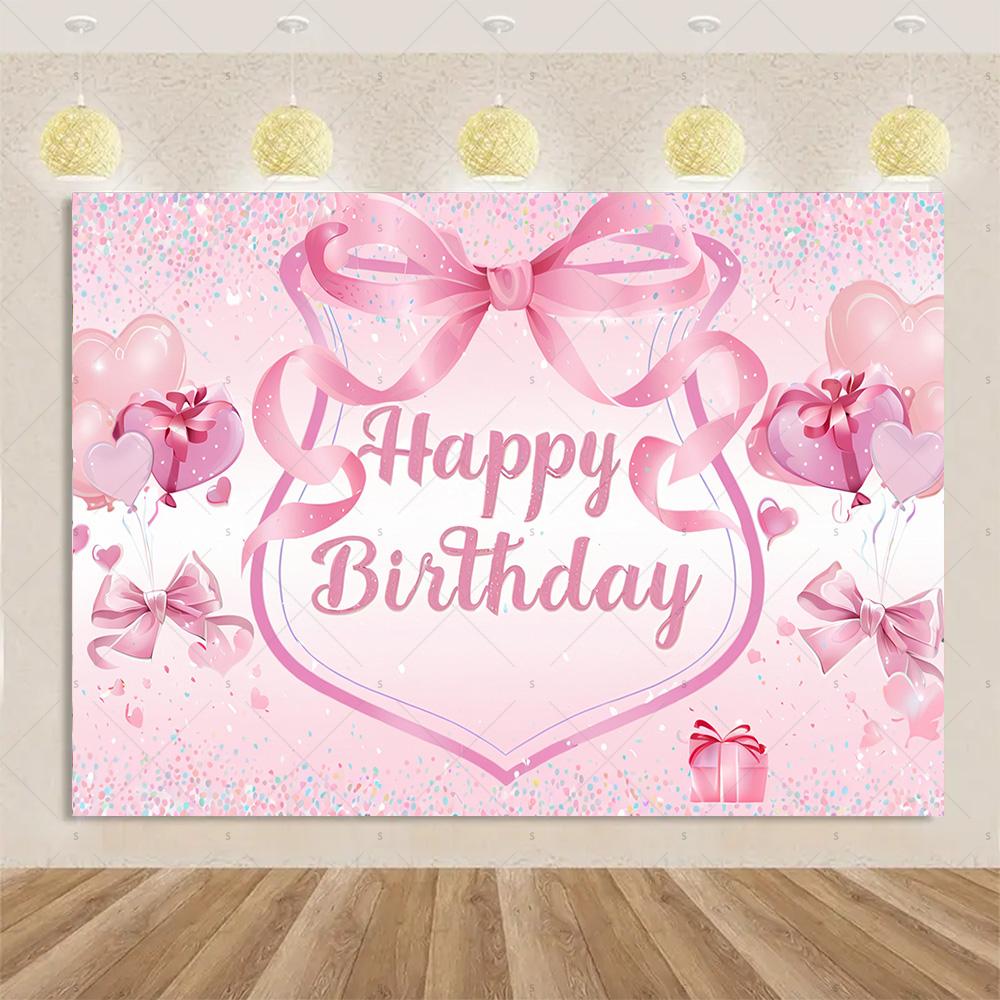 Pink Bow Tie Background Banner Girls Birthday Party Decorations Balloon Flower Photography Backdrop Supplies Photo Shoot Props