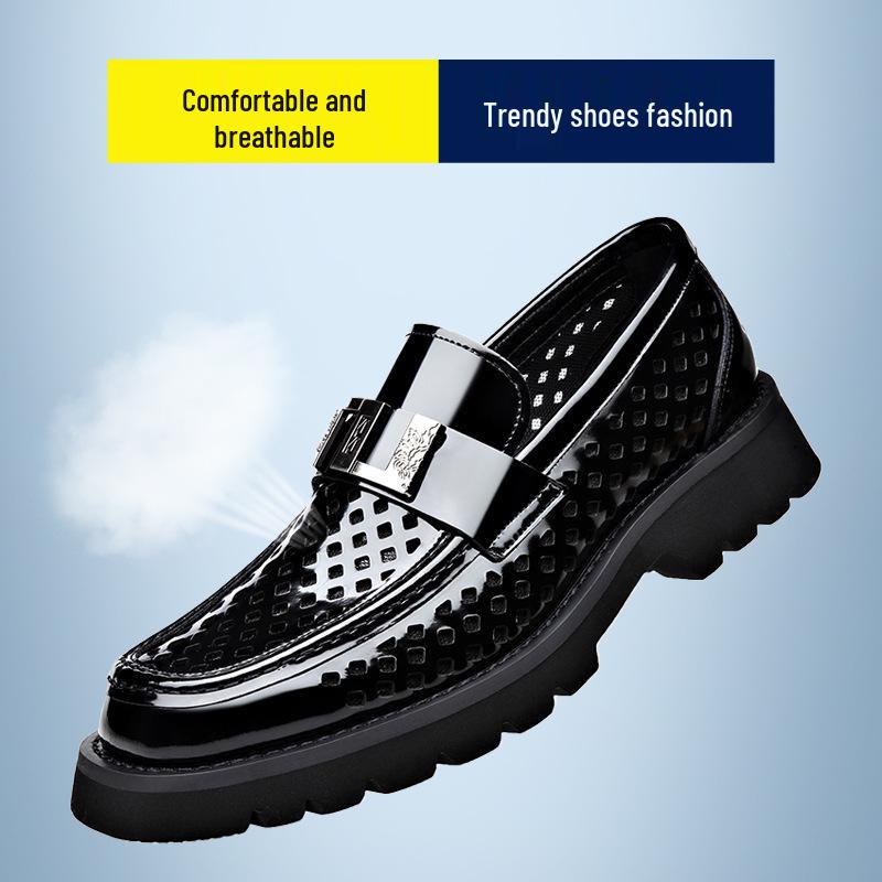 Men's Extra Large Leather Slip-On Business Casual Shoes with Thick Sole and Fashion Buckle