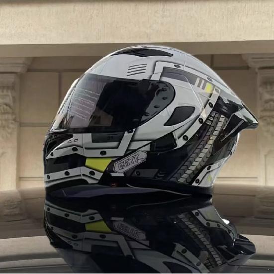 QSTK Large Head Circumference Motorcycle Helmet with Bluetooth Slot, Dual Visors, New Model Flip-Up Helmet