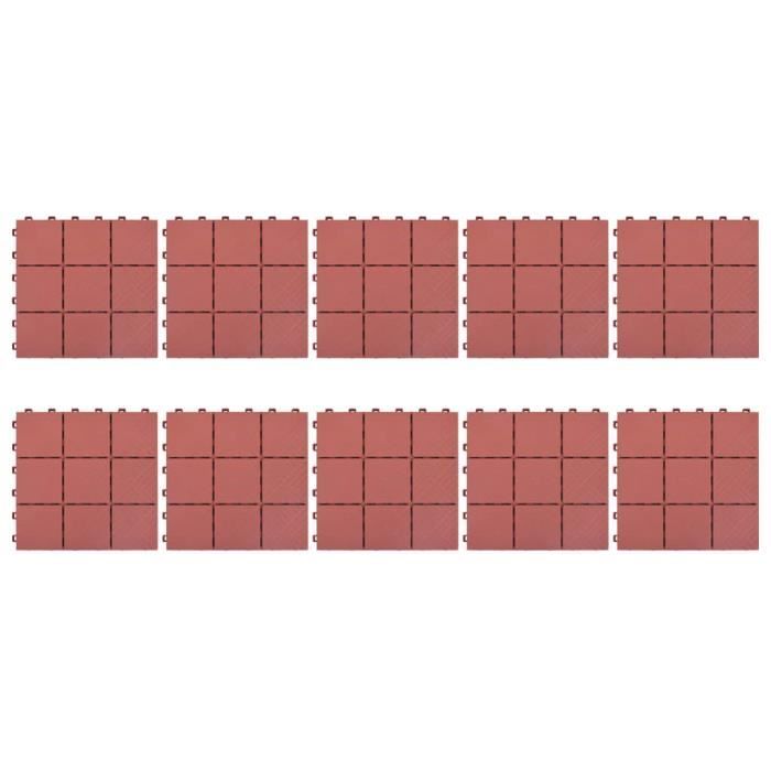 VidaXL Carreaux de terrasse 10 pcs Rouge 30,5x30,5 cm Plastique
