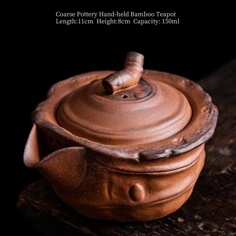 

150ML Old Rock Mud Coarse Pottery Bamboo Teapot Retro Ceramic Tea Brewing Pot Kung Fu Teapot Hand-held Tea Kettle Tea Ceremony