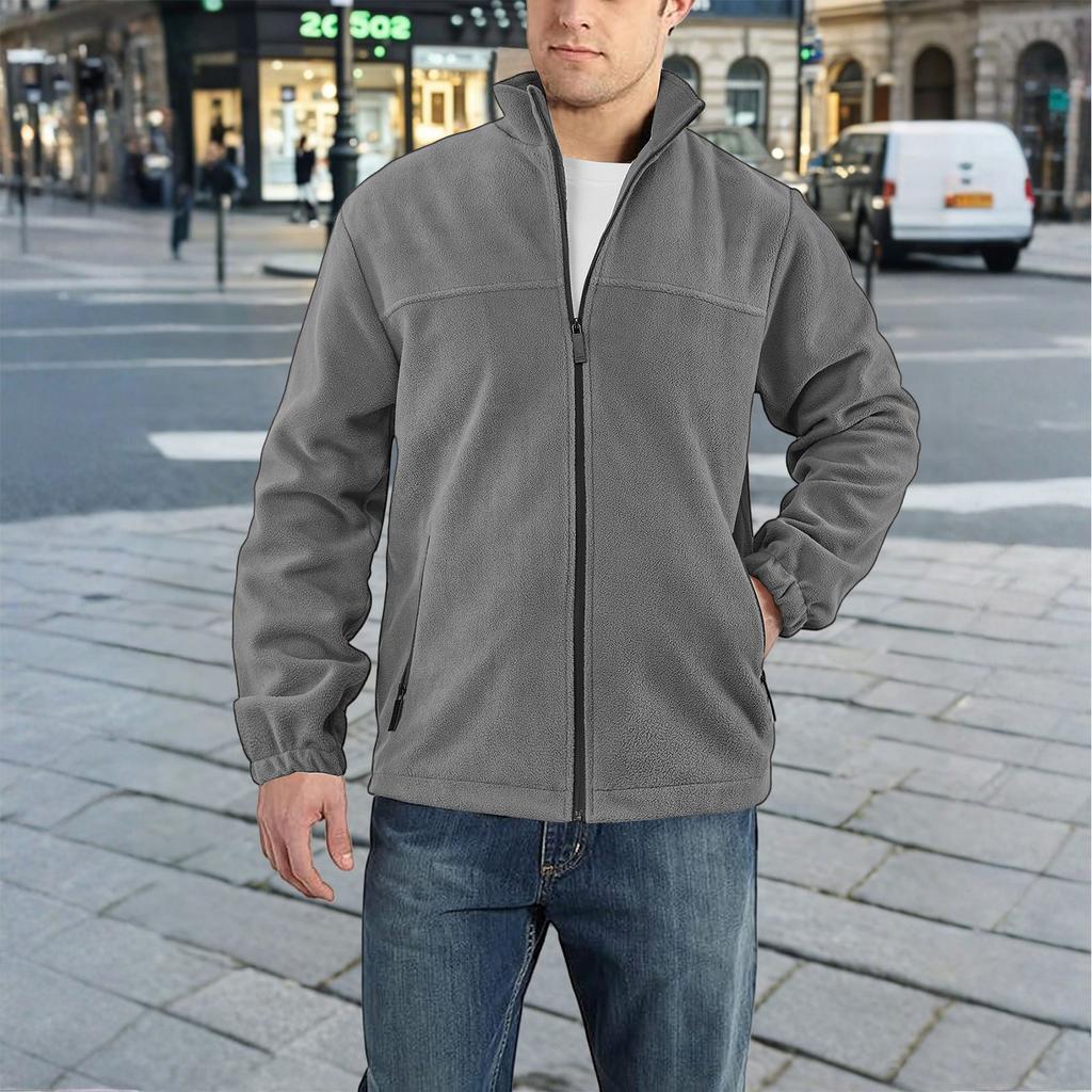 Men's Fleece-Lined Outdoor Jacket With Zipper And Long Sleeves