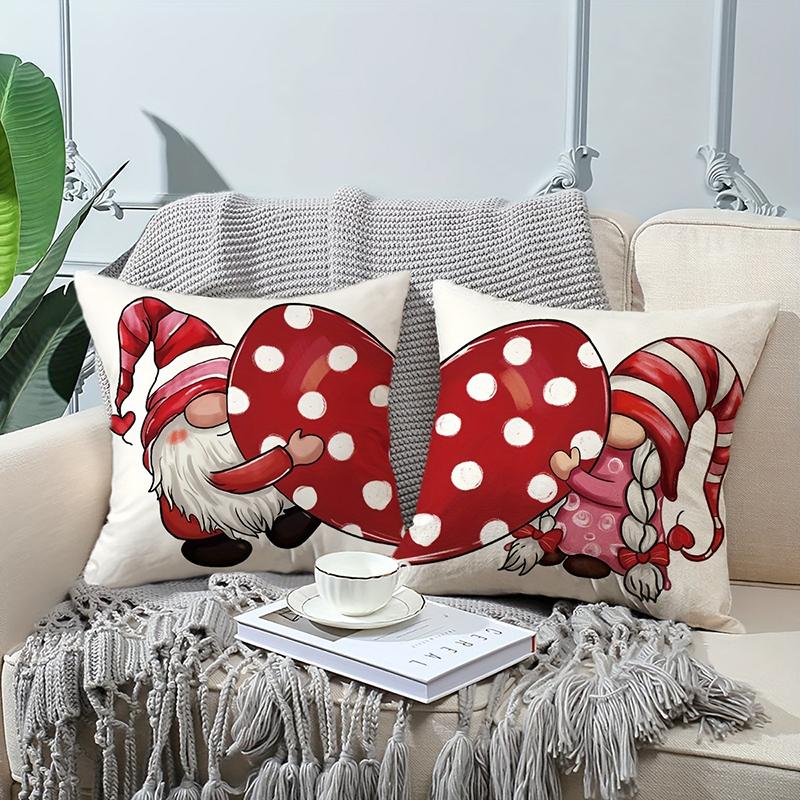 Christmas Gnome Heart Throw Pillow Covers, Festive Couple Cushion Cases for Holiday Decor