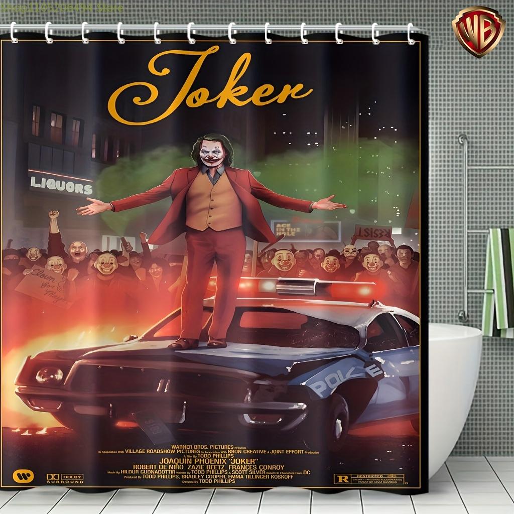 WB Warner Bros. 1pc Joker Movie Character Shower Curtain, Crowd Gathering Street with Damaged Car Scene, Includes 12 Hooks, Ma