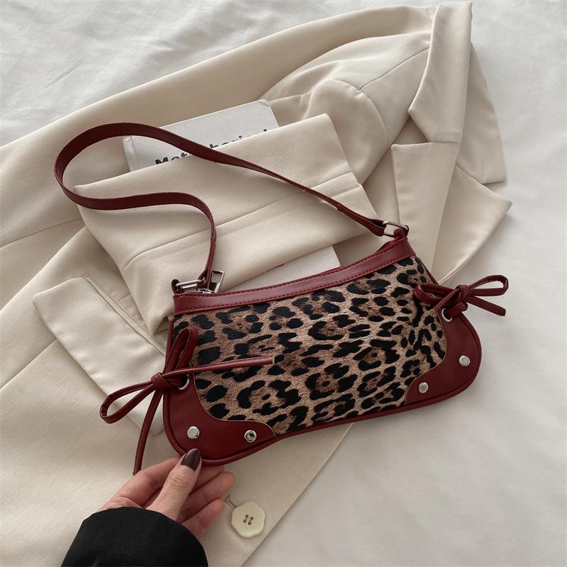 Bag Ladies Fashion 2 New Bow Leopard Print One Shoulder Portable Underarm Bag Fashion Popular Bag