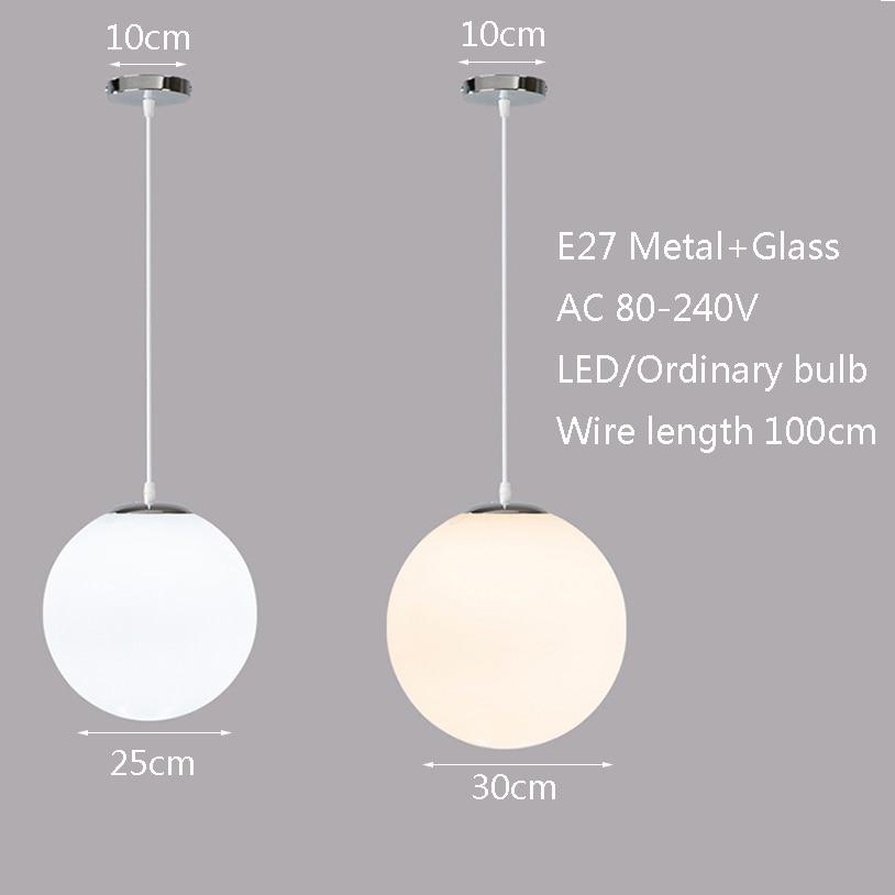 Moderne einfache Single Head milchig weiße Glaskugel E27 LED Kronleuchter Wohnzimmer Esszimmer Schlafzimmer Küche Beleuchtung