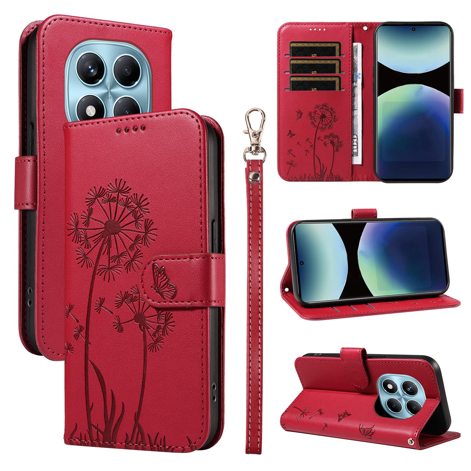 

For Xiaomi Redmi Note 14 Pro 4G Leather Wallet Case with Strap Dandelion Imprint Phone Stand Cover A