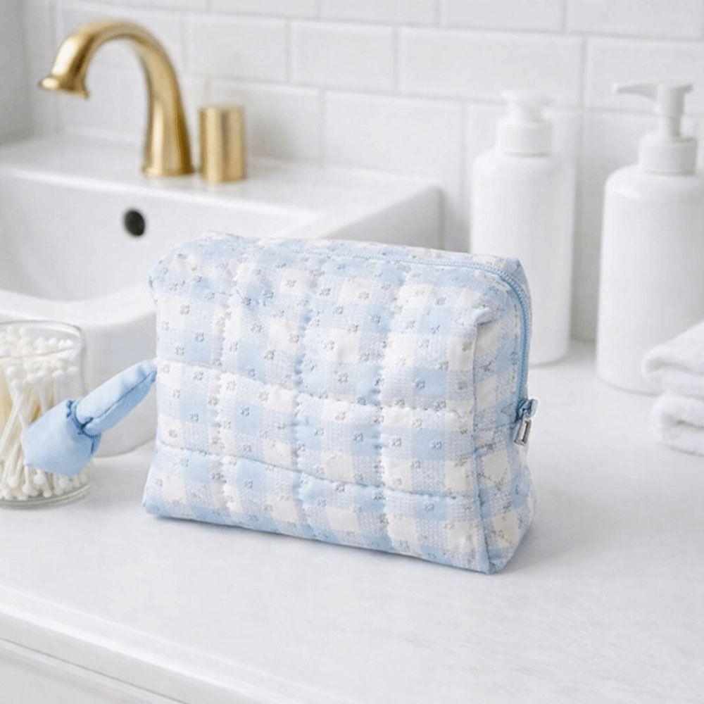 Large Capacity Checkered Cosmetic Bag Korean Style Checkerboard Pattern Women Toiletry Bag High Beauty Score Makeup Bag