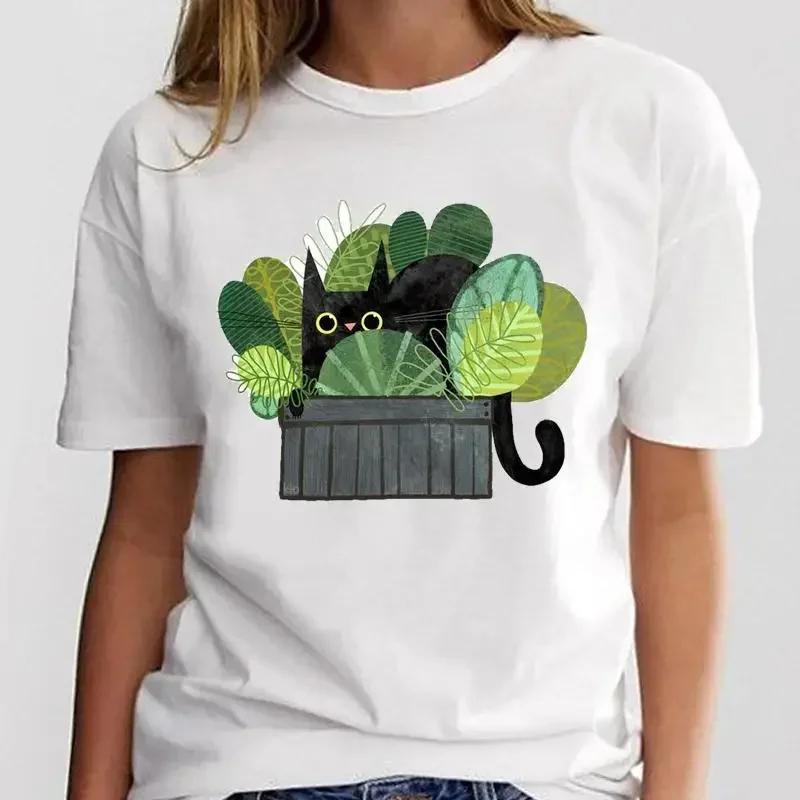 Women Print Graphic Ladies Clothing Fashion Tee Cat Love Trend New Style Female Cartoon Clothes T Shirt Top  Aesthetic Clothes