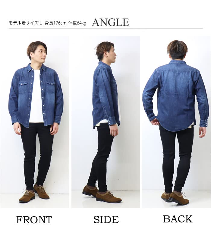 Top Denim Western Shirt Long Sleeve ET2129 Medium Blue L [Edwin] Men's