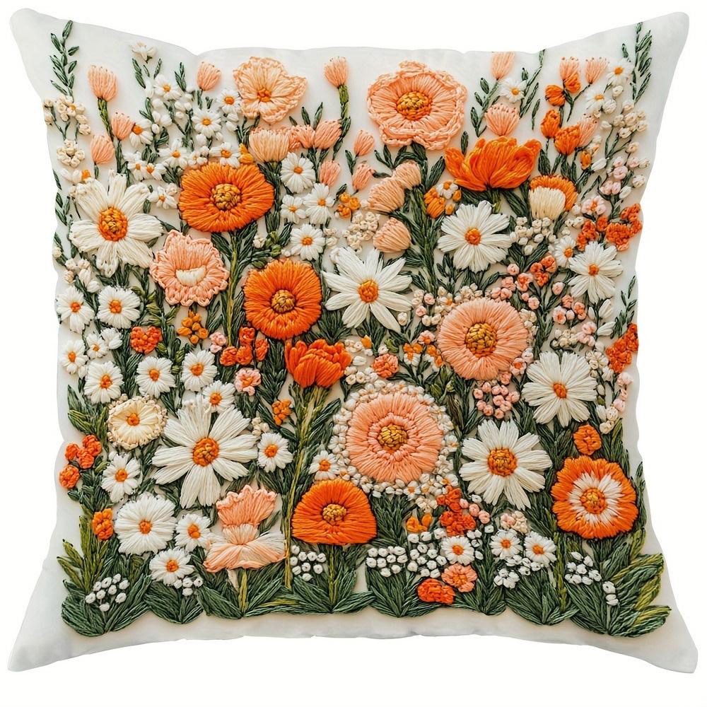 Blumen-Präge-Kissenbezüge: Lebendiges Orange und Weiß Blumenarrangement Sofakissenbezug Wohnzimmer Dekoration 2D Flachdruck