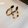 Retro Coffee Leopard Print Silver Needle Stud Earrings - Stylish High-End Design