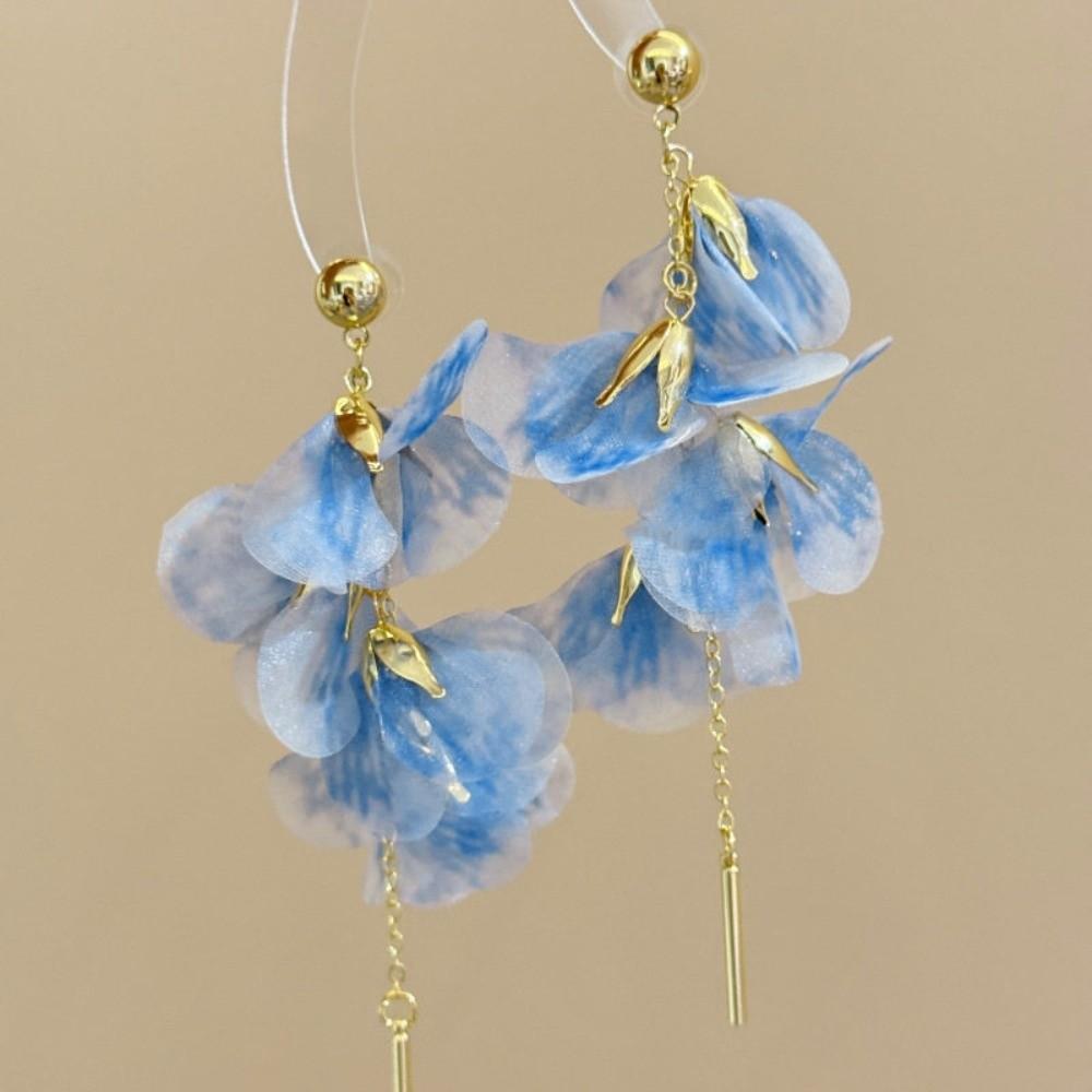 Tassel Flower Earrings Organza Yarn Mesh Earrings New Fashion Jewelry  Holiday синий