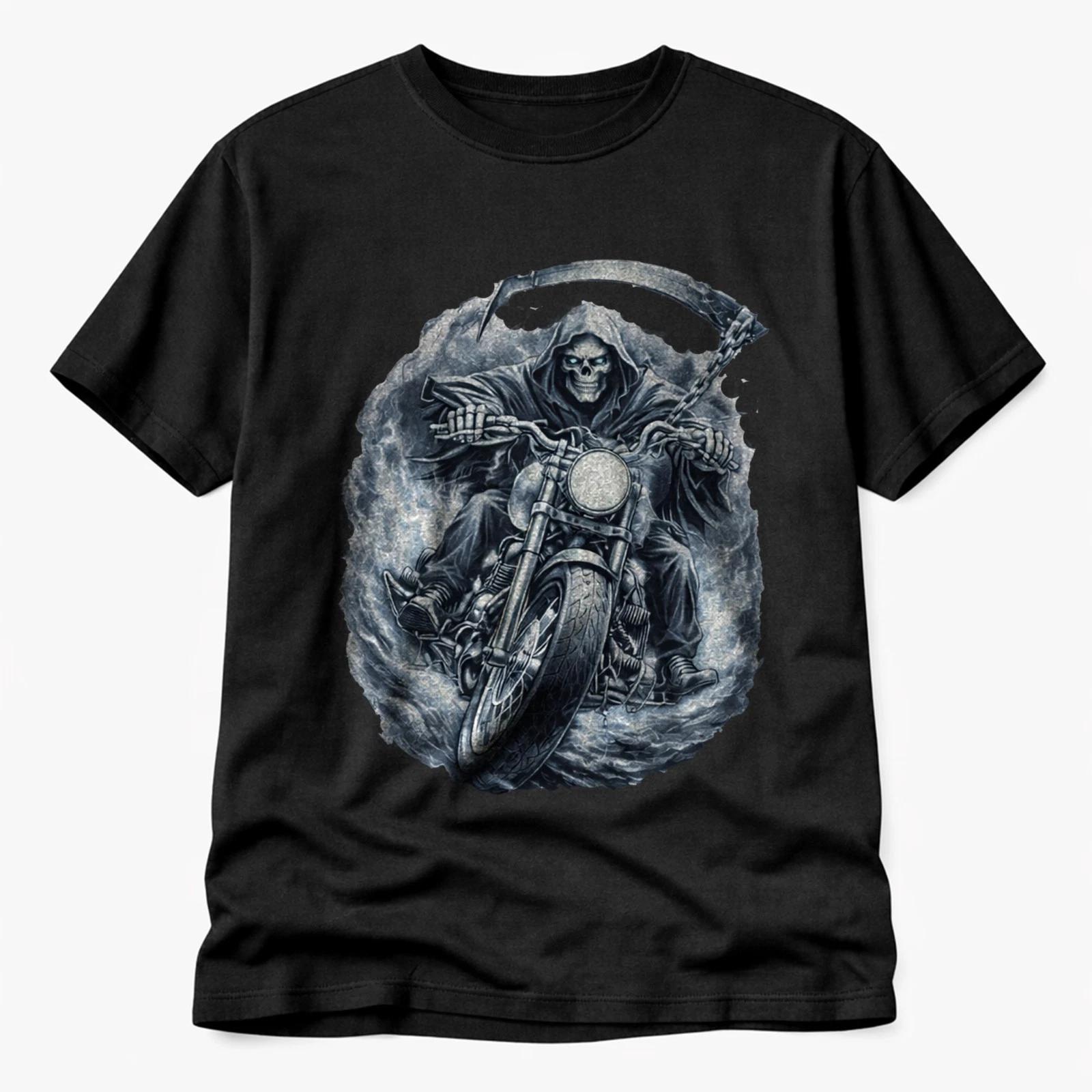Grim Reaper Biker T-Shirt Skull Motorcycle Death Rider Gothic Horror Unisex Tee XXXXL