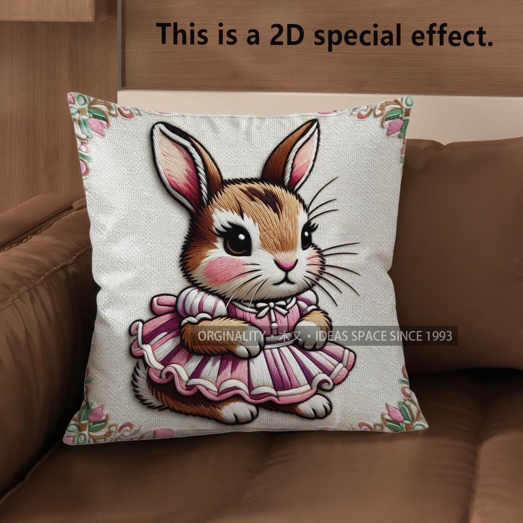 2D Cute Dressed Rabbits Pillow Covers For Home Pattern Cushion Cover Suitable For Sofa Bedroom Car Pillow Cover
