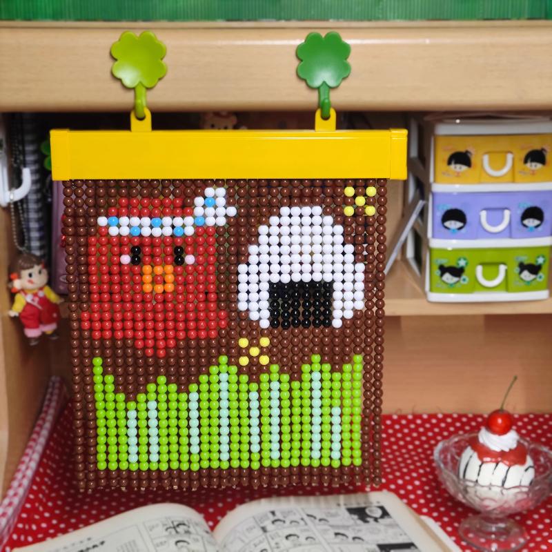 Vintage Caramel Pudding Pattern Bead Mini Curtain Decorative Crafts Kawaii Sushi Beaded Painting for Girls Room Decor INS Style