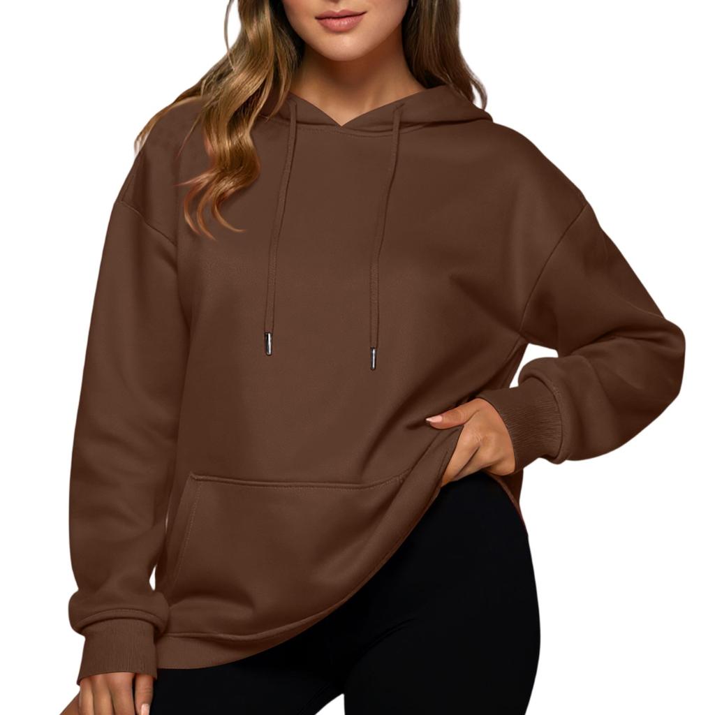 Women's Casual Loose Sports Drop Shoulder Sleeves Smooth Panel Hoodie Sweatshirt