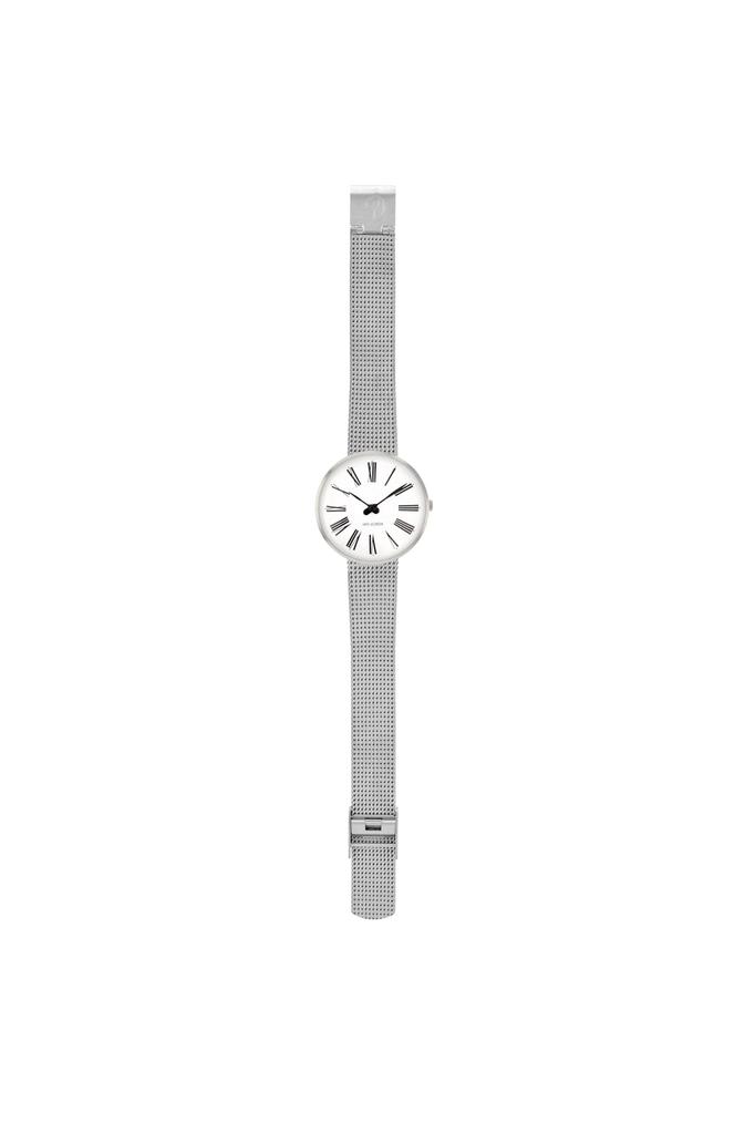 ARNE JACOBSEN STATION 53300-1408, 30mm, Nordic Design, Water Resistant (Quiet Design with No Second Hand), White with Silver Mesh Strap