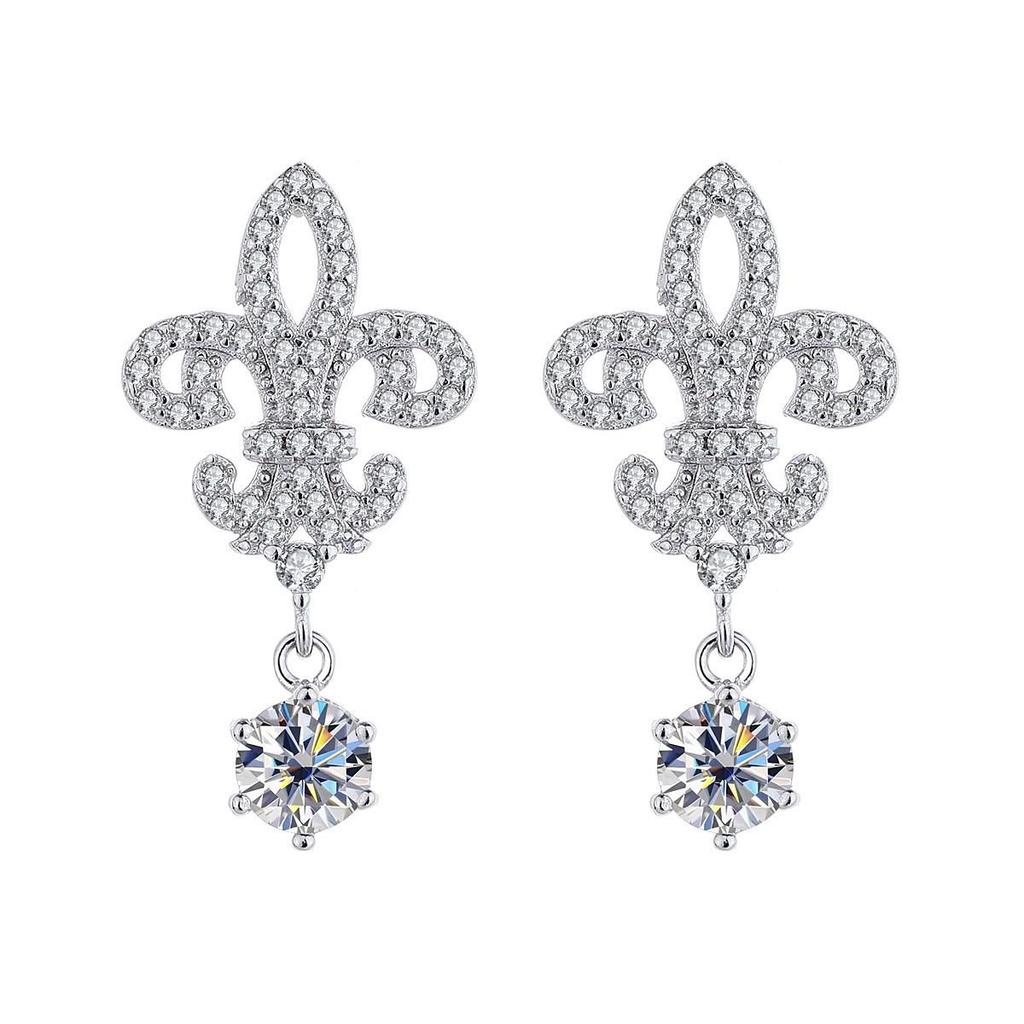 925 Sterling Silver Iris Flower Pendant and Stud Earrings with Sparkling Diamonds - Elegant Light Luxury Design