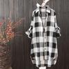 Women's Point Collar Long Sleeve Plaid Blouse Loose Fit Casual Cotton Tunic Shirt Outerwear