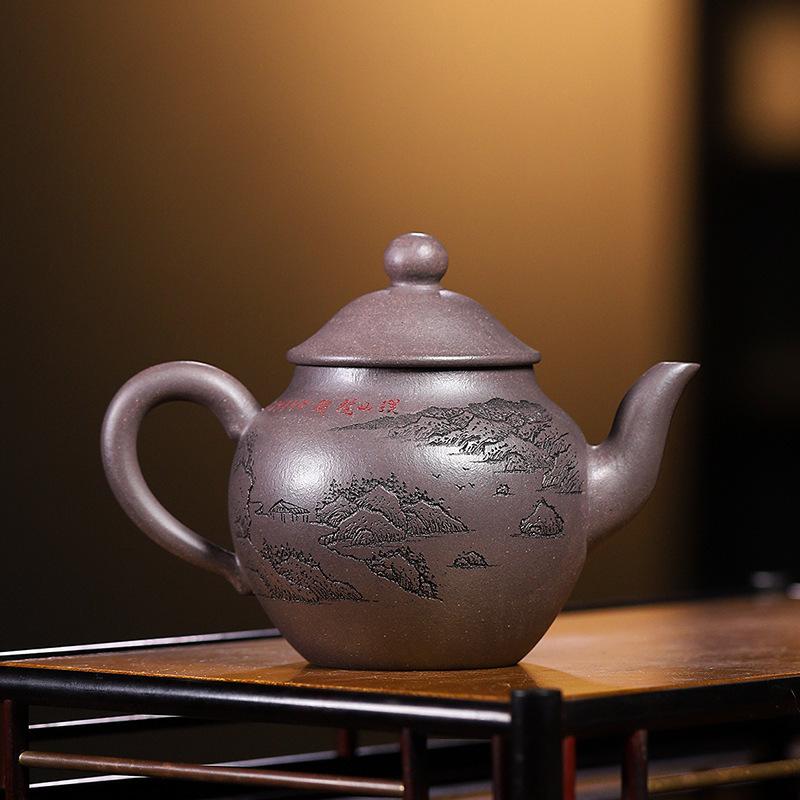 

280 мл подлинные исинские фиолетовые глиняные чайники ручной работы из необработанной руды лазурный глиняный чайник с заварником чайный набор Zisha чайный подарок