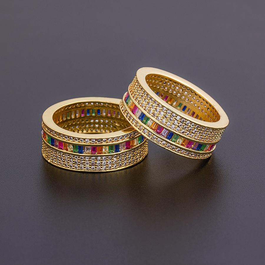 Nidin New Geometric Luxury Boho Rainbow Copper Cubic Zirconia Ring For Women Charm Crystal Rings Fine Party Wedding Jewelry