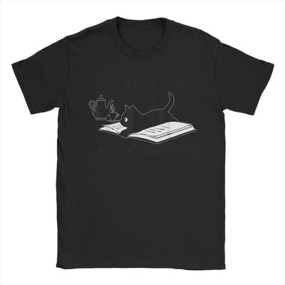 Life Is Better with Tea Cats and Books  Men T Shirt  Vintage Tees Short Sleeve Round Neck T-Shirts Pure Cotton Gift Idea Clothes