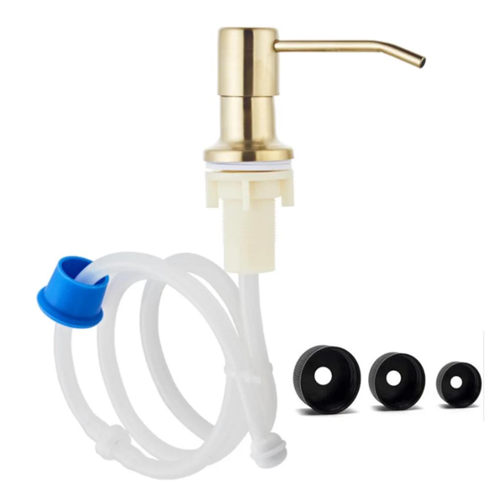 Goldener Küchenspüle Seifenspender Pumpe mit 100cm Schlauch / 350ml Flasche Edelstahl Schwarz Gebürstet Chrom Handdruckspender