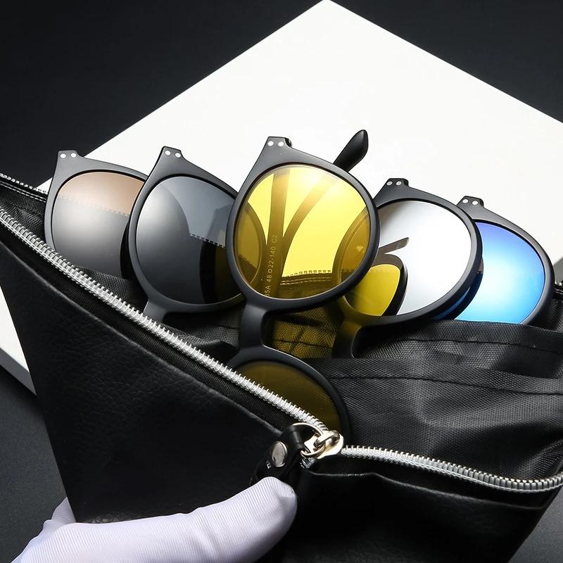 5 In 1 Magnet Sunglasses Women Polarized Clip On Glasses Men Round Prescription Optic Reading Glasses Driving Sun Glasses F