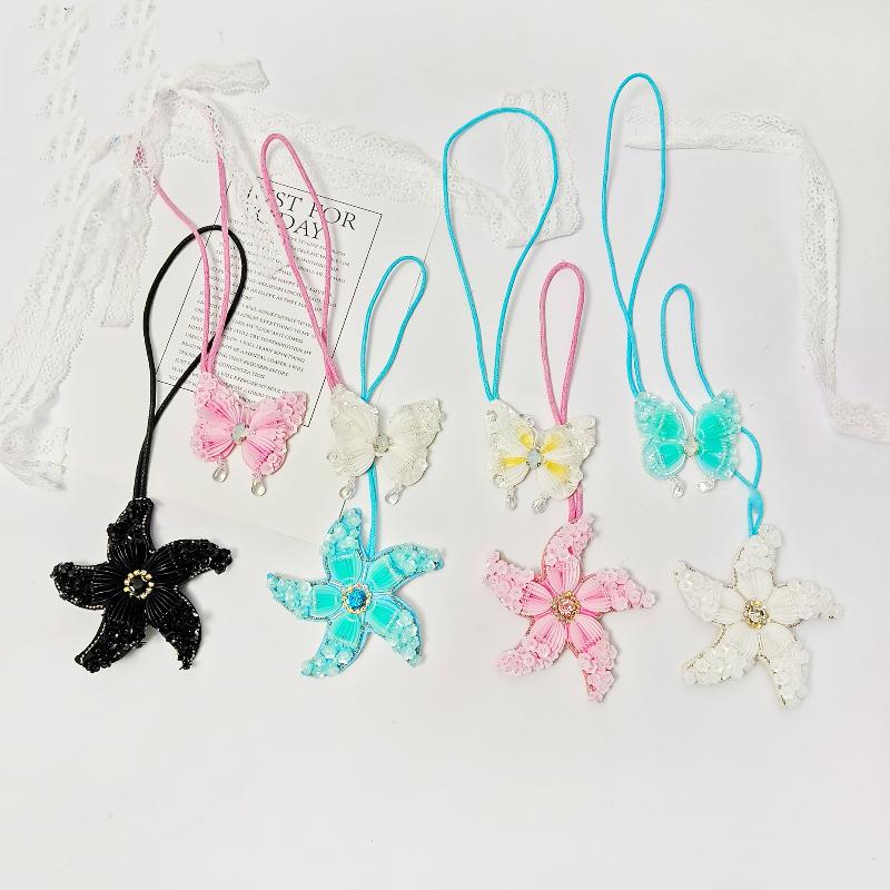 1 Piece Butterfly Applique Patch Hanging Rope Keyring  Starfish Sequin Handmade Beaded Clothing Sew On Patches Pendant