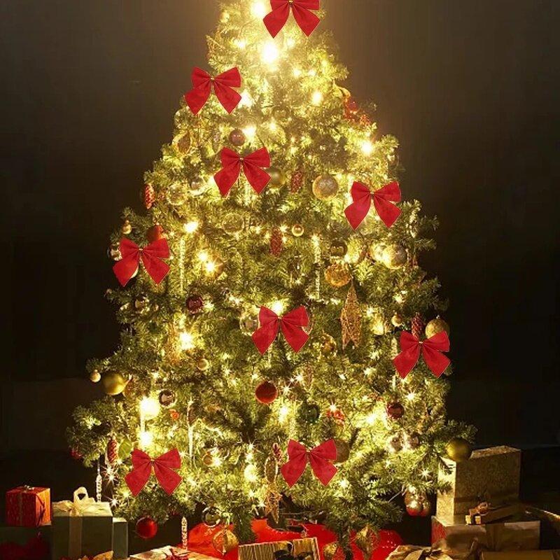 12pcs Christmas Flocking Bow Pendant Holiday Wedding Party Bow Decoration Exquisite Christmas Tree Bow Christmas Decorations