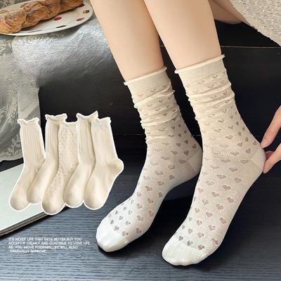 Women's Summer Thin Mesh Sweat Absorbing Breathable Moon Tube Stack Cotton Socks