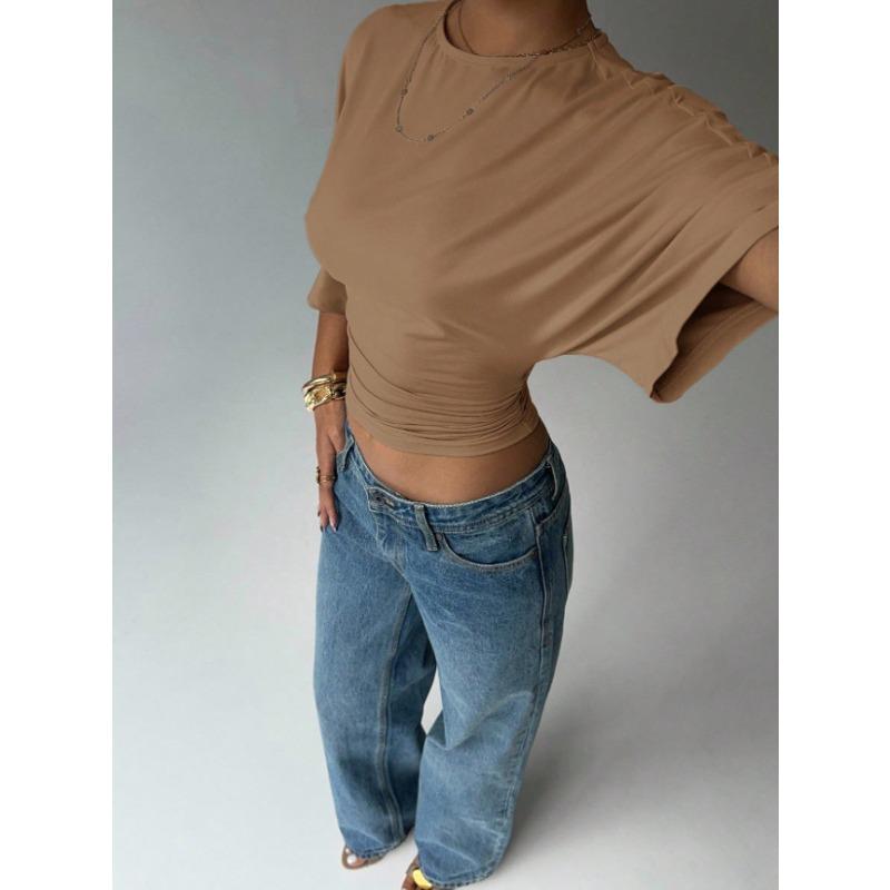 IHUASU Damen Mode Lässig O-Ausschnitt Kurzarm Blusen & Hemden
