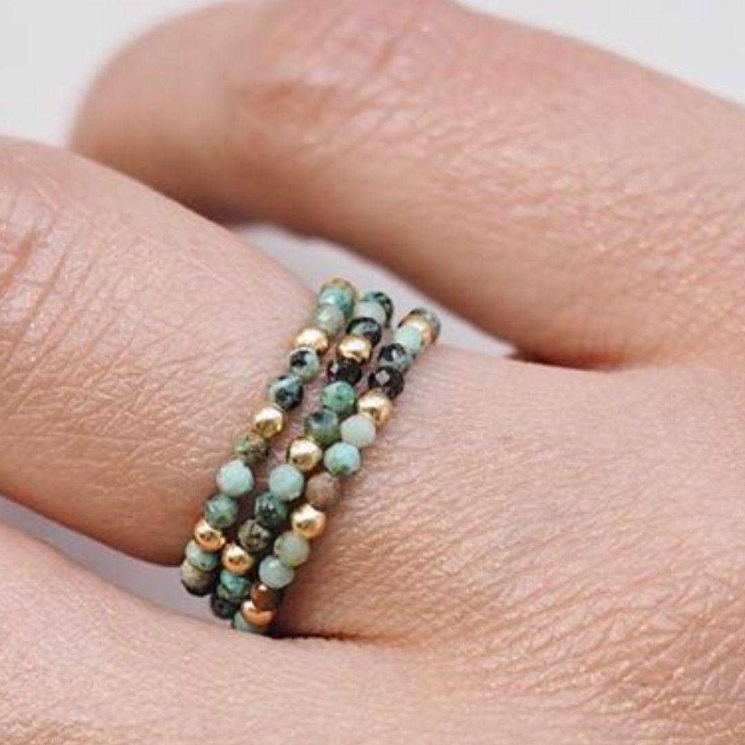 

Vlen Natural stone Ring Turquoise Beaded Elegant Women s Handmade Finger Jewelry Elastic Rings Gift for Her resizable