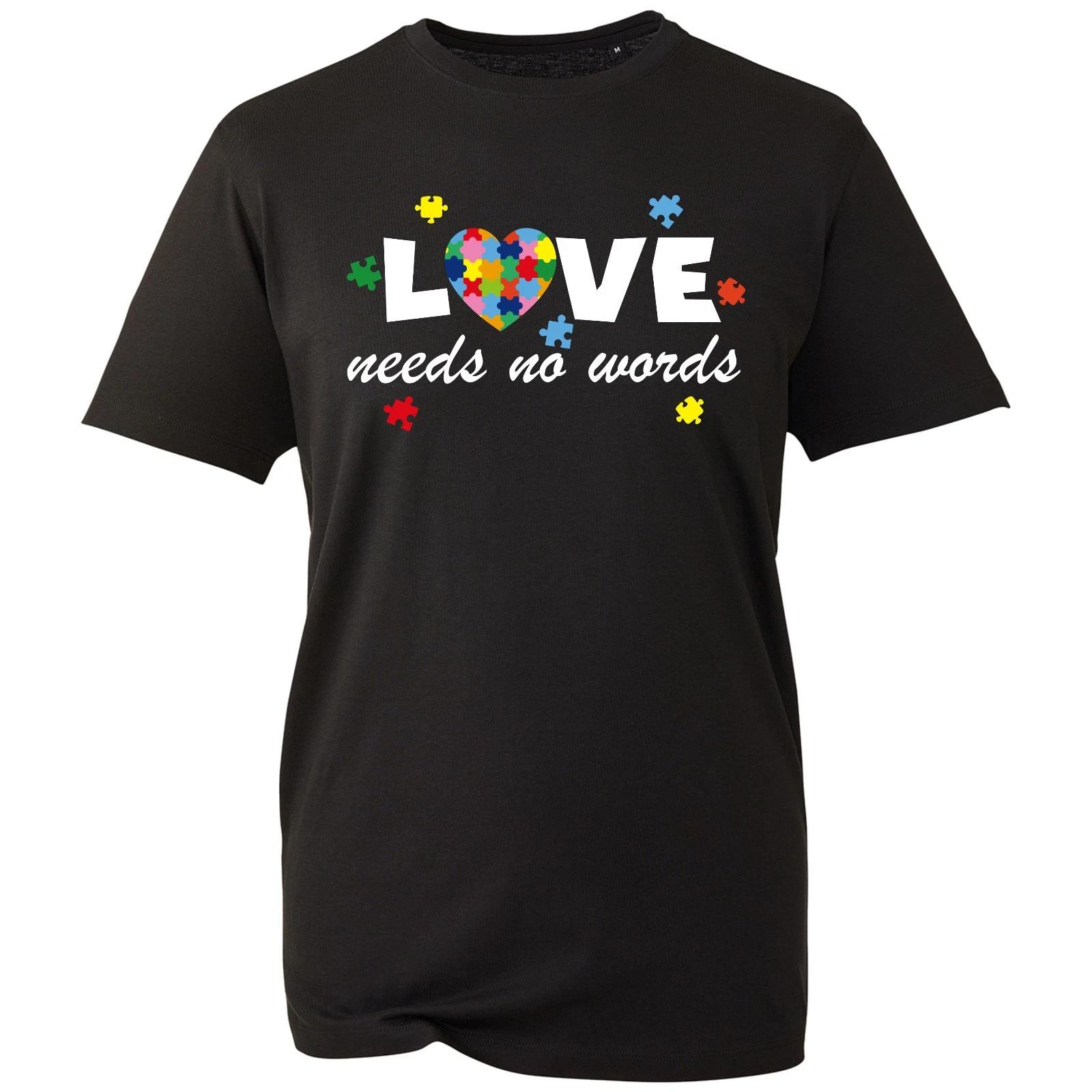 Love Needs No Words T-shirt Autism Awareness Puzzle Top Unisex Men s Gift Tee XL