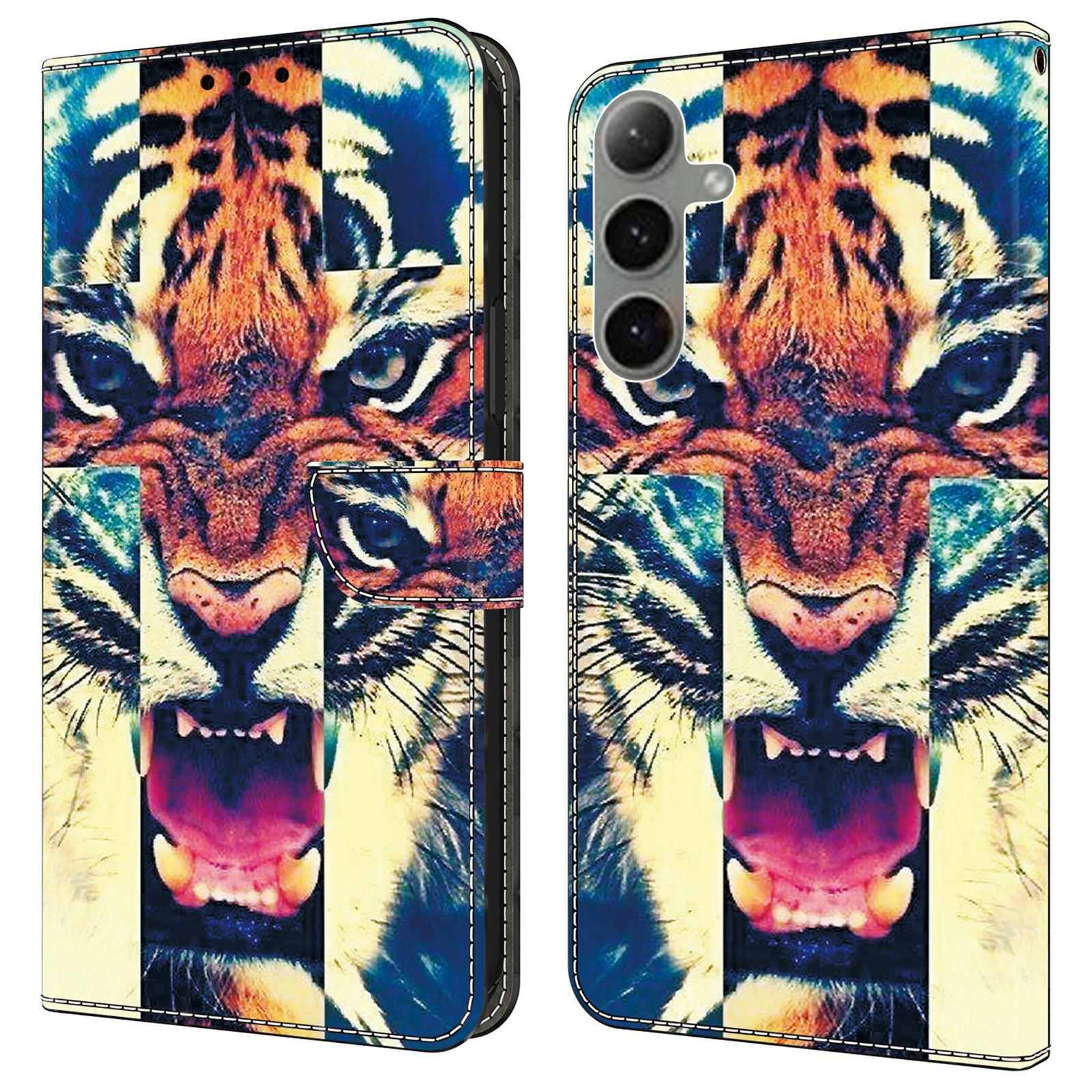 

For Samsung Galaxy S25+/S24+ Leather Case Pattern Printing Wallet Stand Anti Drop Phone Cover Tiger